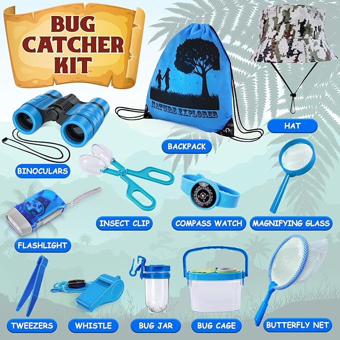 ESSENSON Bug Catcher and Kids Explorer Kit, Outdoor Bug Catching Explorer Adventure Kit with Binoculars, Summer Outdoor Toys for Kids Ages 4-8