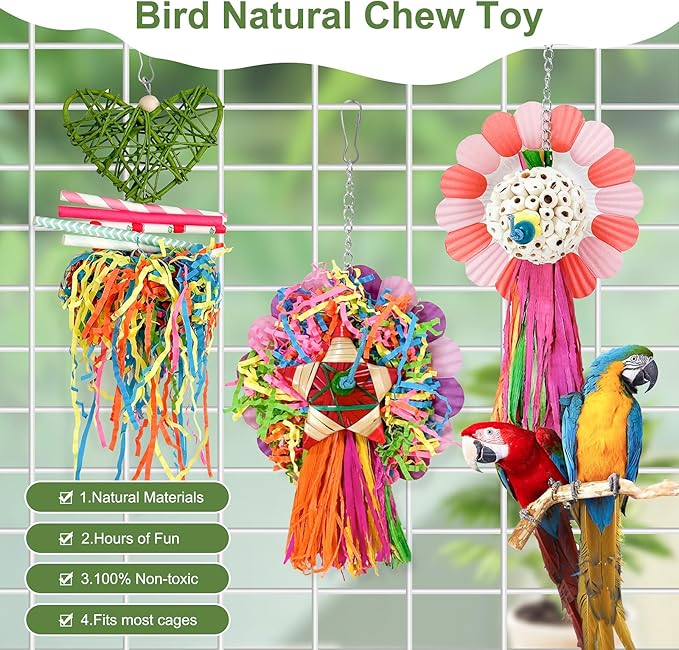 Bird Toys, 3PCS Natural Corn Cob Bird chew Toys Bird Foraging Toys for Small Medium Parrots, Conures, Cockatiel, Lovebird Cockatiel