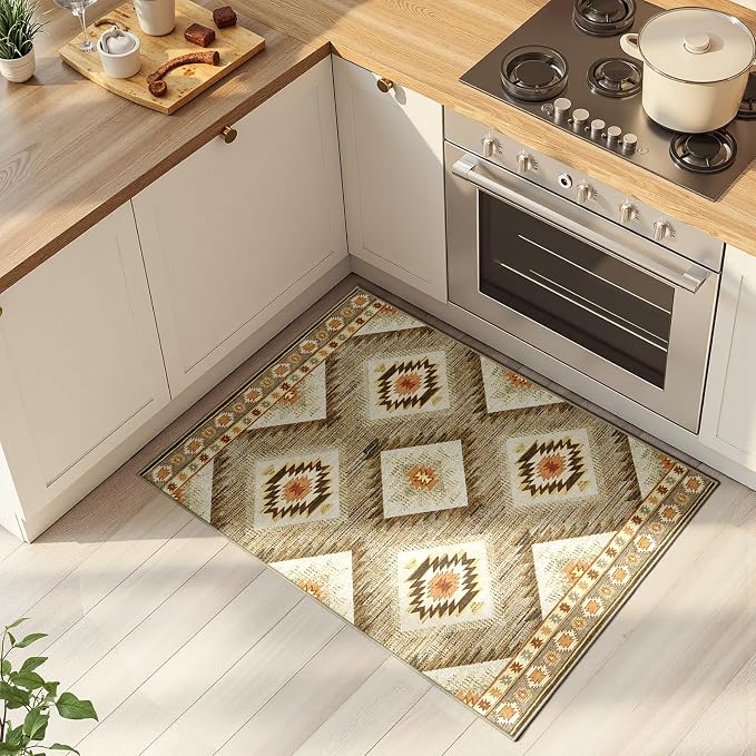 Area Rug 2x3 Rug Machine Washable Non-Slip Low Pile Print Pattern Western Rug