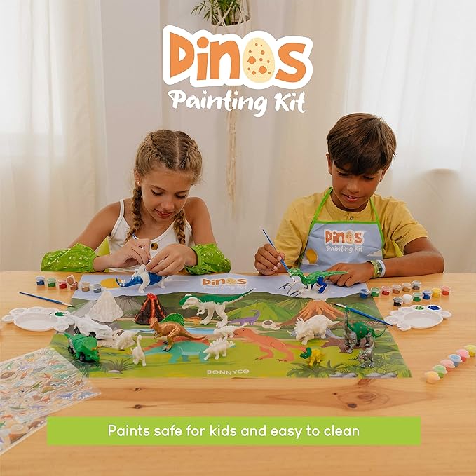 BONNYCO Dinosaur Toys for Kids Painting Kit 16 Figurines Kids Crafts Kits with Glow in The Dark Toys & Gifts for Boys 3 4 5 6 7 8 9 10 Years Old | Dinosaur Gifts Arts and Crafts Birthday Christmas