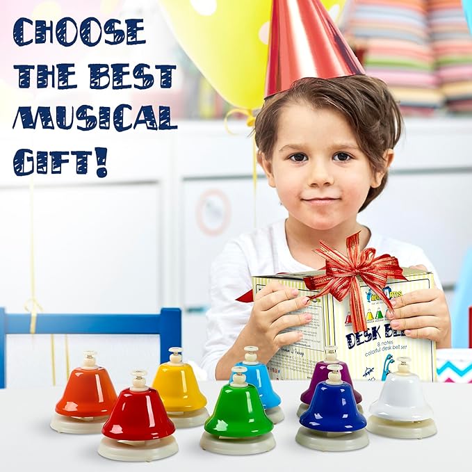 MINIARTIS Desk Bells for Kids | Educational Music Toys for Toddlers 8 Notes Colorful Hand Bells Set | Kids Musical Instrument with 15 Songbook | Great Birthday Gift for Children