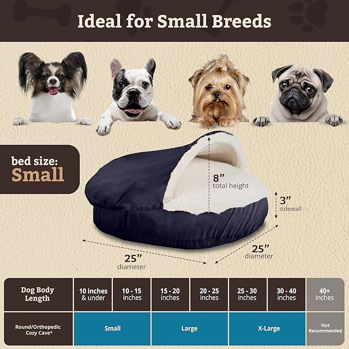 Snoozer Classic Poly-Cotton Cozy Cave Pet Bed, Small, Navy