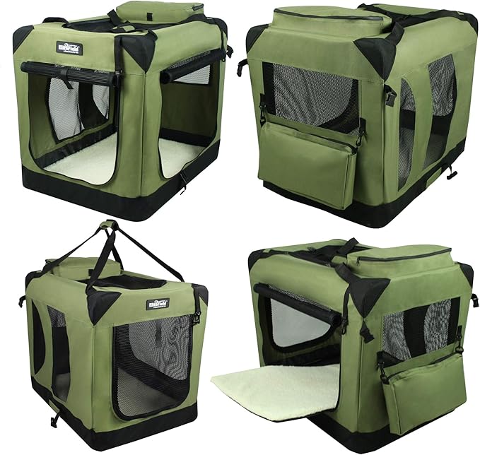 EliteField 3-Door Folding Soft Dog Crate with Carrying Bag and Fleece Bed (2 Year Warranty), Indoor & Outdoor Pet Home (30" L x 21" W x 24" H, Sage Green)