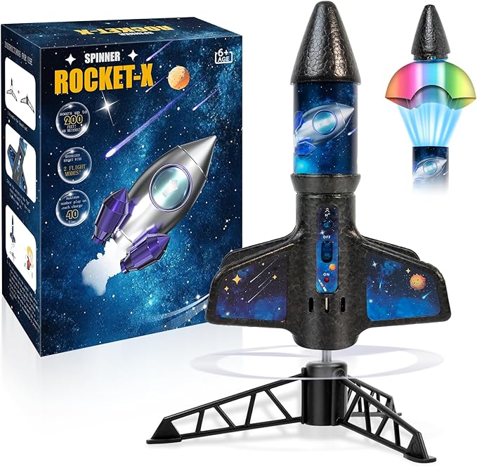 Rocket Launcher for Kids -200 Feet of Flight Altitude, Auto Electric Rocket Toys with Safe Parachute, Outdoor Summer Yard Toys Christmas Birthday Gifts for Boys & Girls Age 6 7 9 10 12 8-13 Years Old