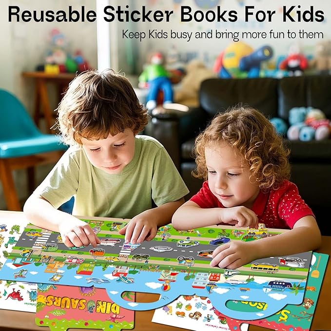 3 Sets Sticker Books for Toddlers 2-4 Years, Reusable Stickers Books for Toddlers 1-3, Travel Toys for Kids 1-3, Airplane Travel Essentials for Kids