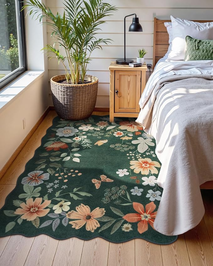 Lahome Floral Machine Washable Rug, 3x5 Rug Non Slip Soft Bedroom Rugs