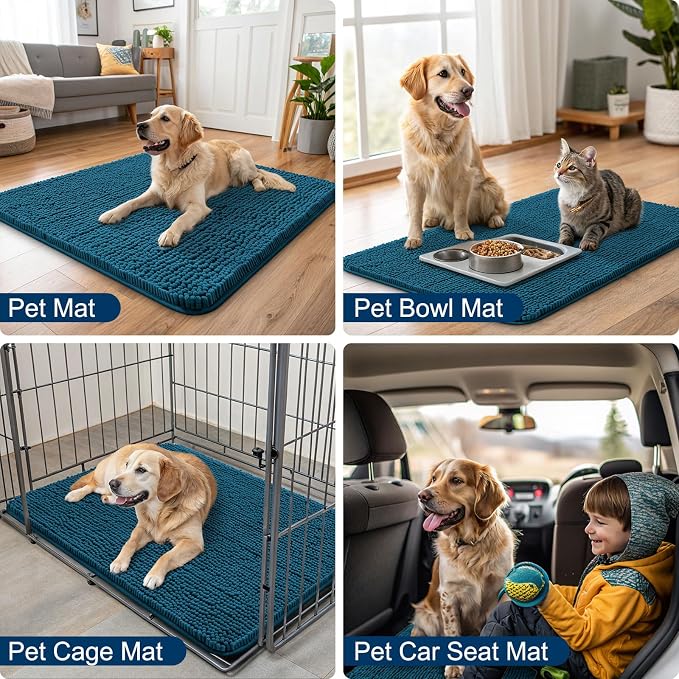 Smiry Dog Door Mat for Muddy Paws 24x16, Absorbent Dirt Trapper, Non-Slip