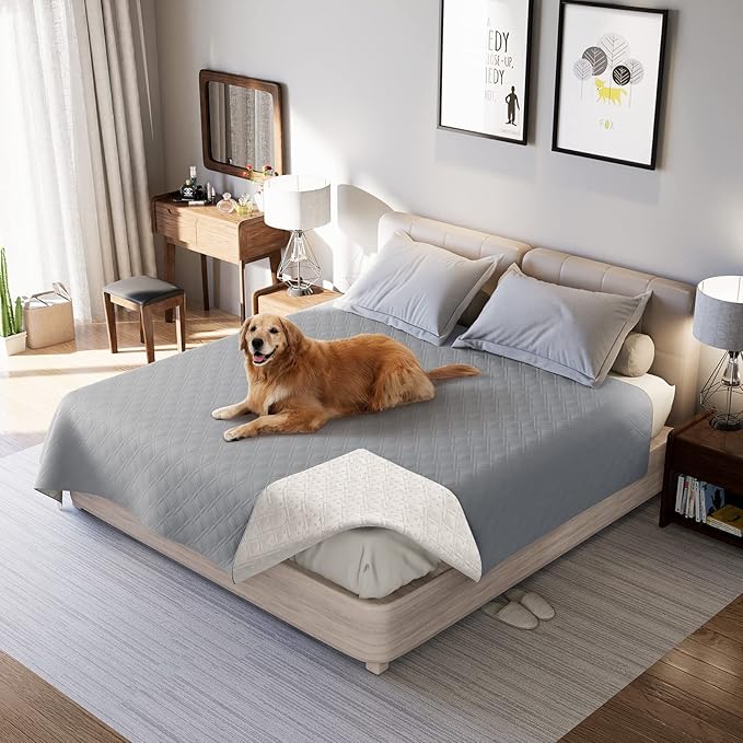 Waterproof Dog Bed Covers for Couch Protection, Water-Resistant Soft Dog Pet Blanket Anti-Slip Dog Blanket for Bed, for Furniture Bed Couch Sofa (Light Gray,52x82inch)