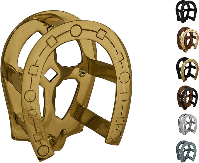 Brass Horseshoe Bridle Bracket, Bridle Hook, Bridle Rack (Brass with Wood)