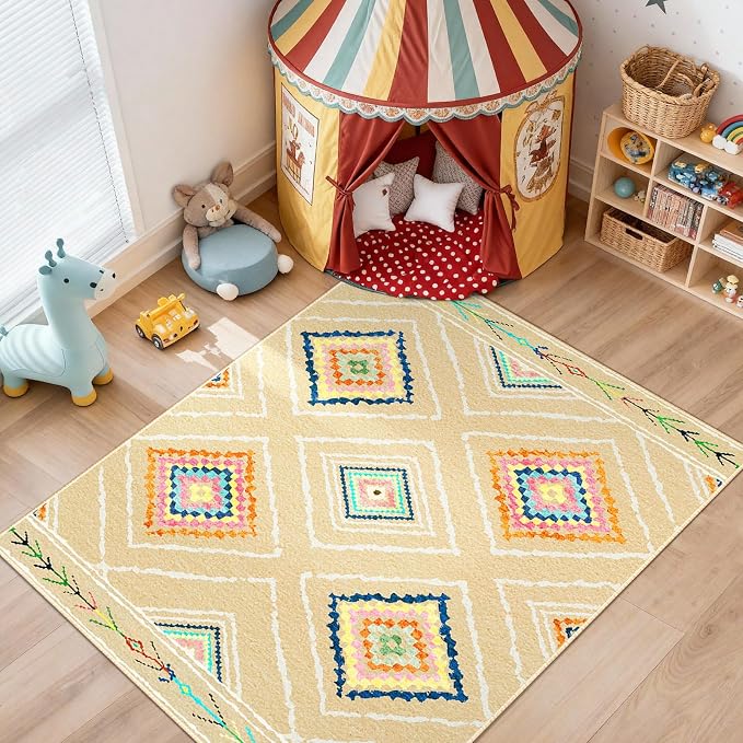 BESTSWEETIE Area Rug 9x12 Rug Machine Washable Non-Slip Low Pile Print Pattern