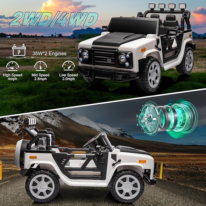 12V SUV 5MPH 2-Seater Ride on Toys, Ride-on Truck Toy w/Parent Remote,4W/2D 3-Speed Kids Electric Vehicles with Motor,Spring Suspension,LED,Music (12V Electric Ride on Truck SUV)