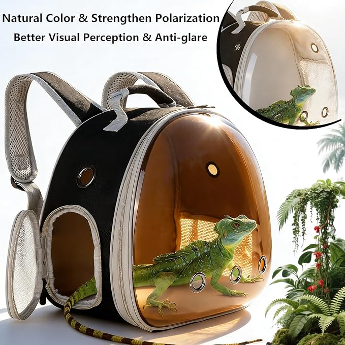 Bearded Dragon Travel Backpack with Harness and Leash Set,Lizard Backpack Travel Carrier,Space Capsule Clear Bubble Window Astronaut Reptile Carrier Backpack, Airline Approved
