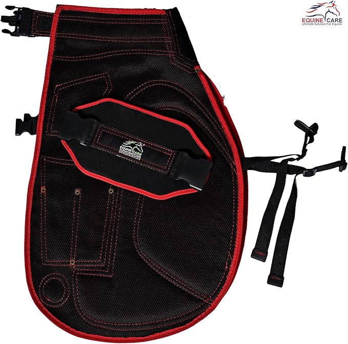 Equine Care Farrier Apron Chaps 2mm Cowhide Leather, 500 GSM Canvas, Air-Mesh, 23" Length, Adjustable Waist (28"-52"), Ergonomic Foam-Padded Thigh & Back Support, 4 Knife Pockets, 2 Nail Magnets.