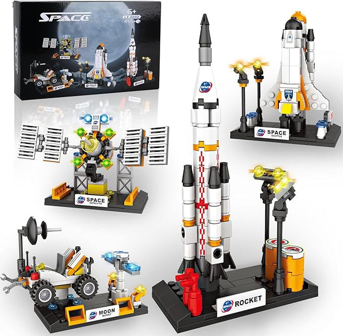 Space Exploration Shuttle Toys for Boys, STEM Aerospace Building Kit Toy with Rocket, Space Shuttle, Moon Buggy and Satellite, Best Gifts for 6, 7, 8, 9, 10+ Year Old Boys (415 PCS)
