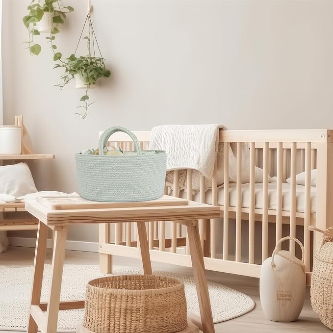 Diaper Caddy Organizer Cotton Rope Baby Basket Nursery Storage and Portable Tote Bag for Car Ideal Baby Shower Gifts and Registry Must-Have for Newborn Essentials Large light green