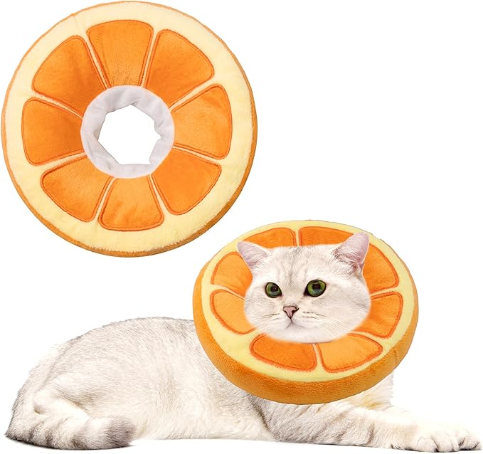 Soft Cat Cone Collar, Cute Cat Recovery Collar Suitable for Small, Medium, Large Cats,Elizabethan Neck Collar for Cats After Surgery (Orange, Small)