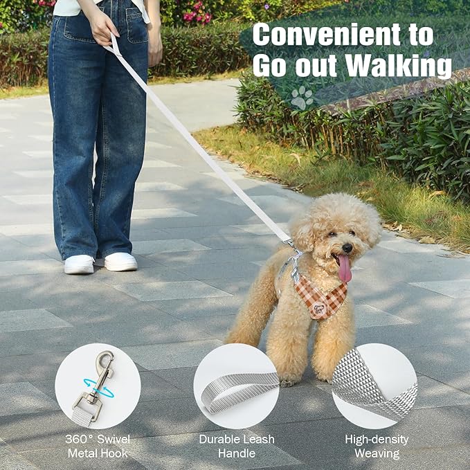 Pawaboo Small Dog Harness and Leash Set, Puppy Harness X-Frame No Pull No Choke, Dog Vest Harness Adjustable for Small Medium Sized Dogs,Soft Breathable Pet Harness for Walking Outing, S, Khaki Plaid