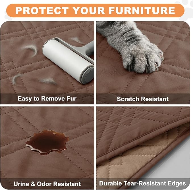 100% Waterproof Dog Couch Protector, Triple-Layer Waterproof Dog Bed Cover Pet Blanket Reversible 2-Tone Sofa Shield, Non-Slip Furniture Guard for Pets(35×71 Inch, Brown+Taupe)