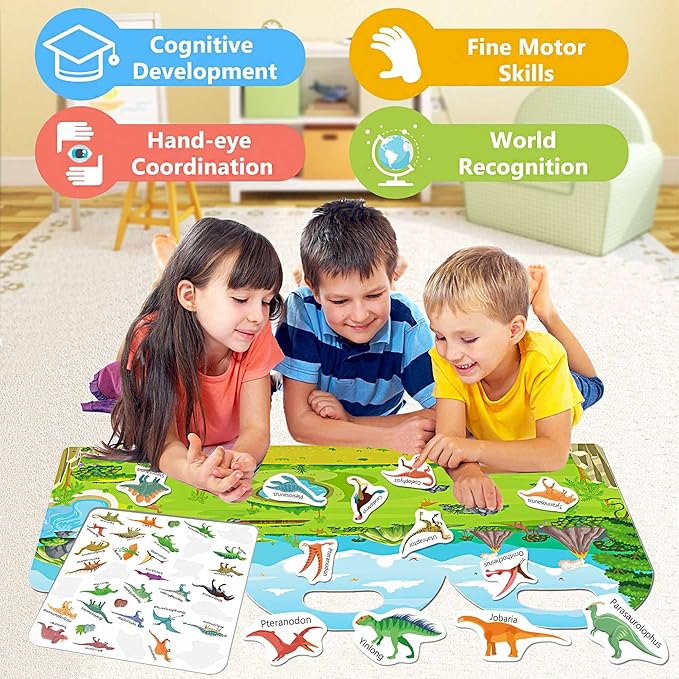 Reusable Sticker Book for Toddlers, Sticker Books for Toddlers 2-4 Years, Airplane Travel Essential for Kids, Stickers for Kids 2 3 4 5 6 Year Old Girls Boys (Dinosaurs)