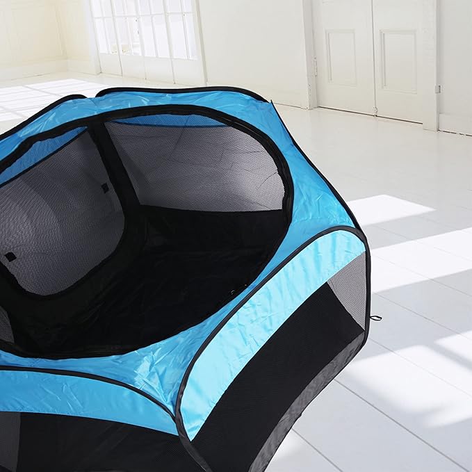 Portable Pet Playpen for Dogs and Cats,Pop Up Playpen for Small Middle Dogs Cats Pet Tent Playground,Indoor Outdoor,37x37x24,Blue/Black,1Pack