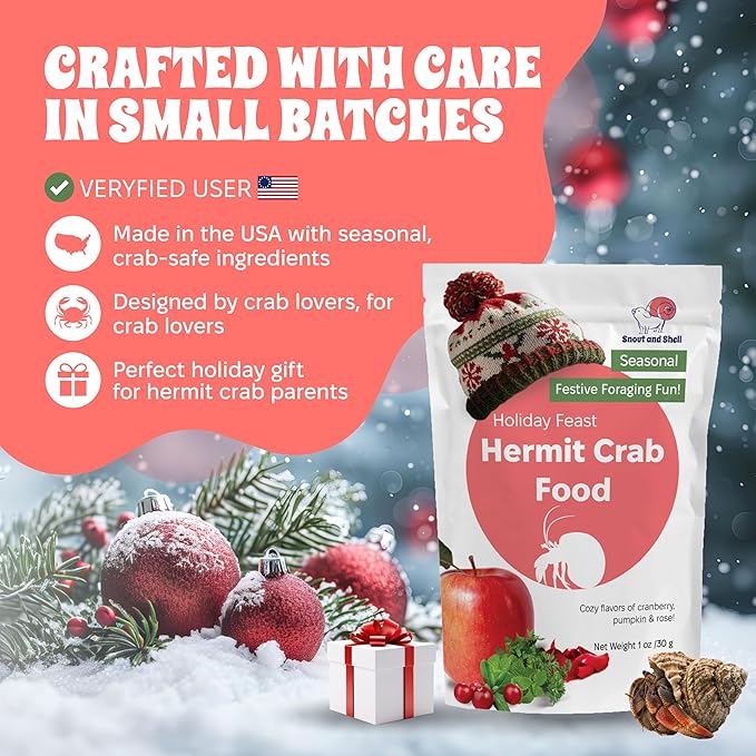 Limited Edition Holiday Feast Premium Hermit Crab Food – Natural Seasonal Treat for Christmas & Thanksgiving | Nutritious Cranberry, Pumpkin & Rose Petal Blend for Enrichment & Health, 1 oz Bag