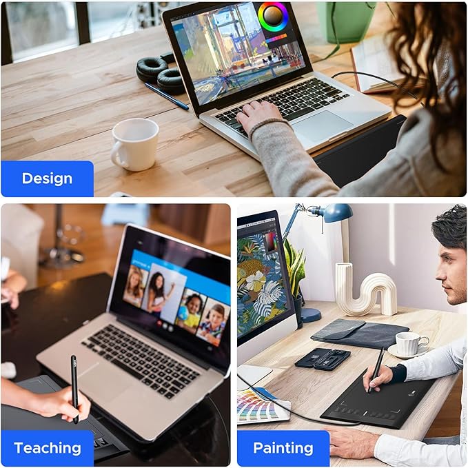 Graphics Drawing Tablet, UGEE M708 10 x 6 inch Large Digital Drawing Pad with 8 Hot Keys 8192 Levels Pen, Graphic Tablets for Computer Graphic Board Creation Sketch for PC/Laptop/Mac OS/Linux/Chrome