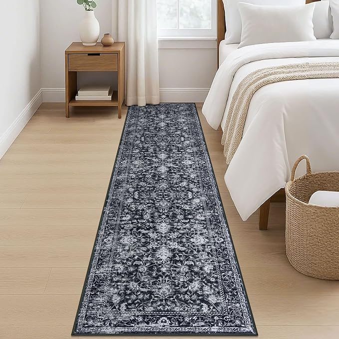 KILOCOCO Hallway Runner 2x8 Rug Runner Printed Vintage Floral Washable Kitchen