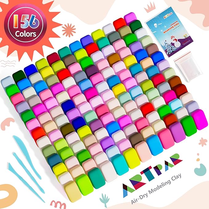 A‌RTPAR Air Dry Clay 156 Colors,Modeling Magic Clay for Kids Bulk Kit, Soft & Non Sticky,Non-Toxic Art and Crafts Supplies for Classroom Projects, Creative Toys Family Party Games for Boys & Girls