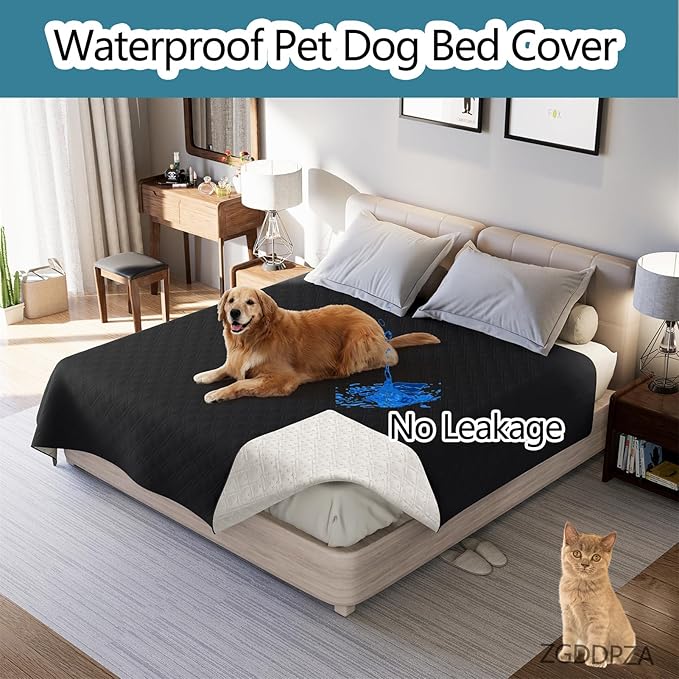 Dog Bed Cover Waterproof Microfiber Quilted Mattress Cover Pet Mat Silicon Non Slip 9 Size Furniture Protectors for Bed Sofa Couch (208 x 259 cm/82 x 102 in,Black)