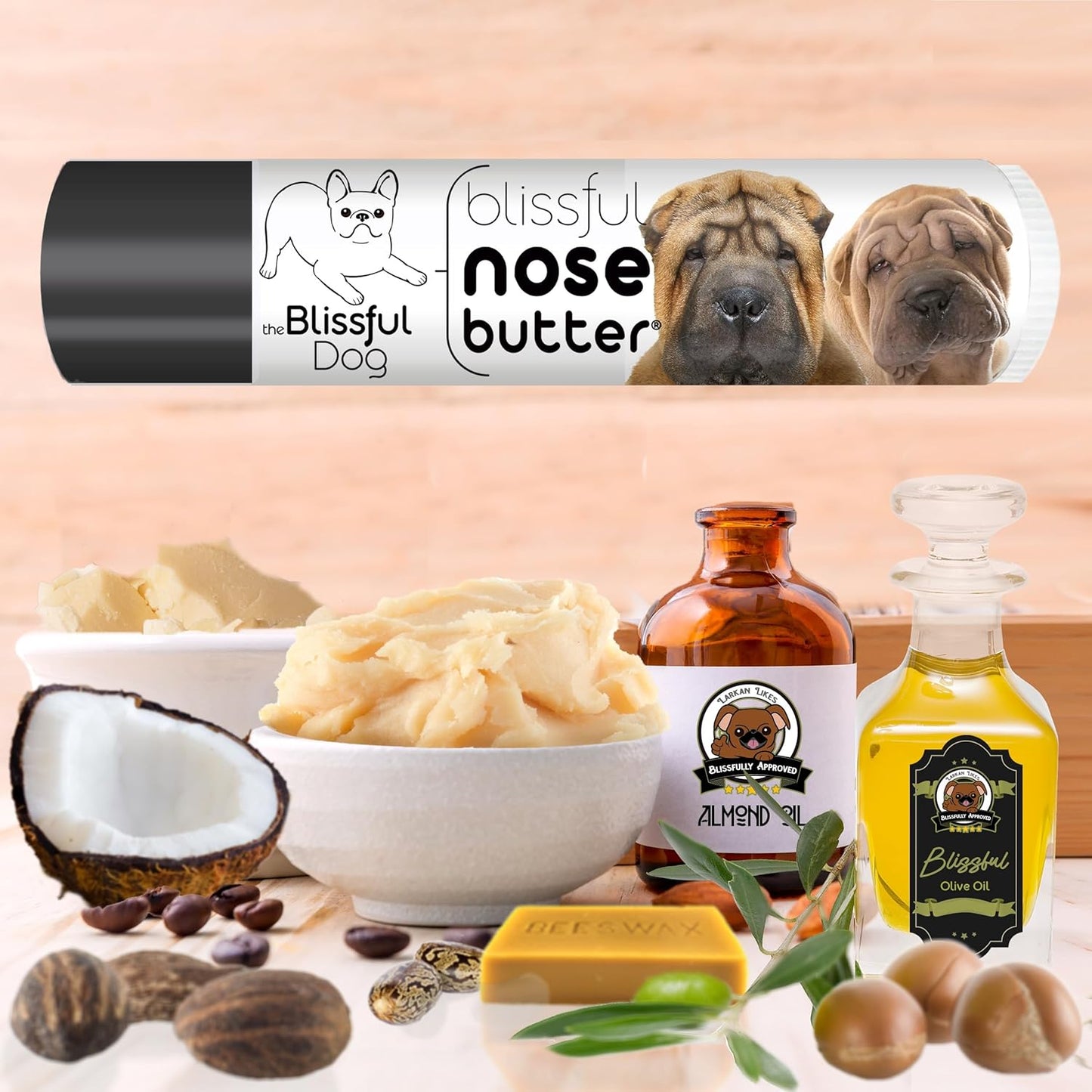 The Blissful Dog Chinese Shar-Pei Nose Butter for Dry, Cracked Skin, Lick-Safe Dog Nose Balm with Moisturizing Shea Butter, Almond, Olive, and Essential Oils, Pet Supplies, Uncented, 0.15 oz.