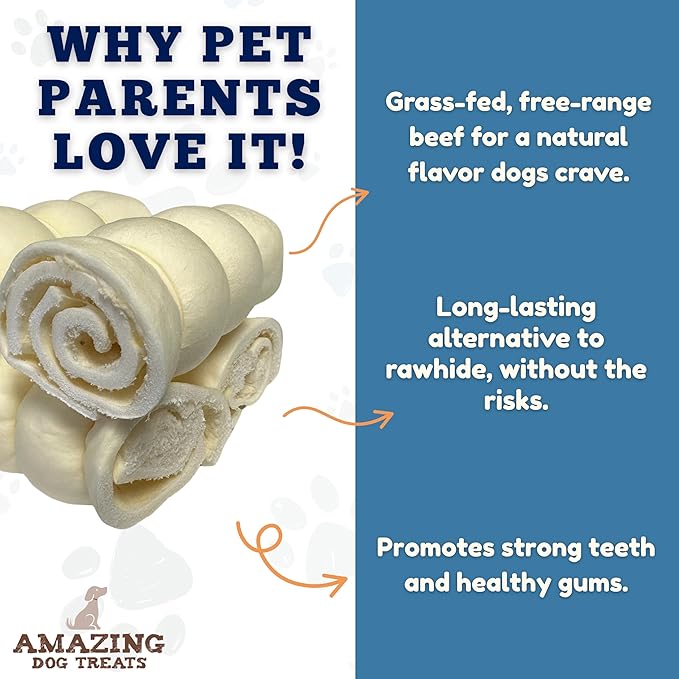 Amazing Dog Treats - Beef Cheek Rolls (Mega Thick 5-6" - 8 Pcs) - Safe Rawhide Alternative Dog Chew - Great for Power Chewers - Long Lasting Dog Chew - Retriever Rolls for Dogs