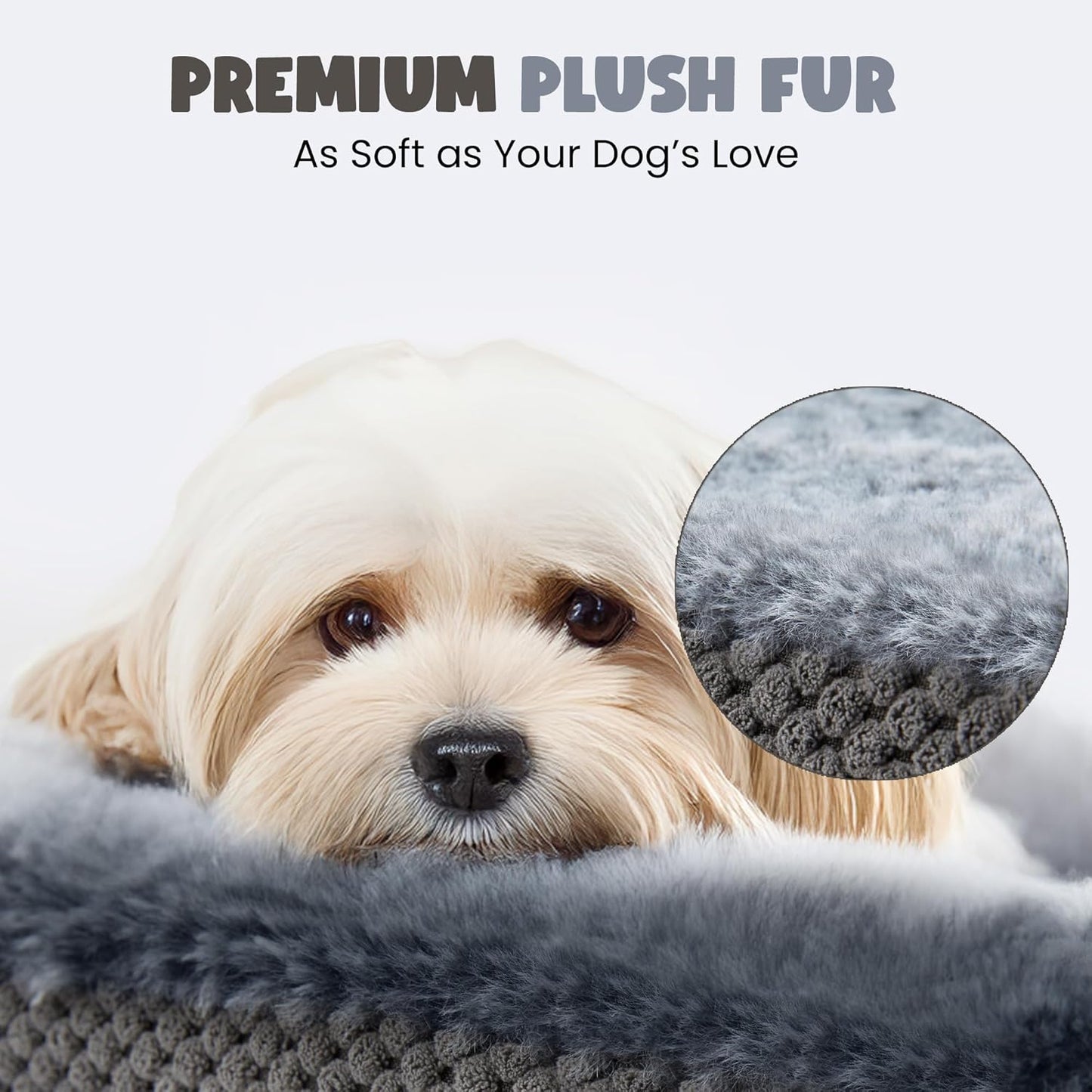 Orthopedic Dog Bed for Large Dogs, Egg Crate Memory Foam Fur Sofa with Comfortable Sides, Soft and Big Dog Couch Bed with Washable Removable Cover and Non-Slip Oval Bottom, 43" Grey
