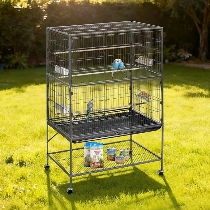 VEVOR Bird Cage, 36.6 x 22.8 x 59.5 inch, Flat Top, Wrought Iron Bird Flight Cage with Perches, Slide-Out Tray and Plastic Feeders, for Blue Tit, Cockatiel, Canary, Monk Parakeet, African Grey Parrot