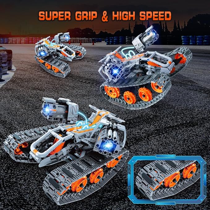 HOGOKIDS 5 in 1 STEM Building Set with LED Light - APP & Remote Controlled Cars Building Toys Kit, RC Robot Tank Sleigh Tracked Racer 604 PCS, Toy Gifts for Kids Boys Girls Ages 6 7 8 9 10 11 12+ Year
