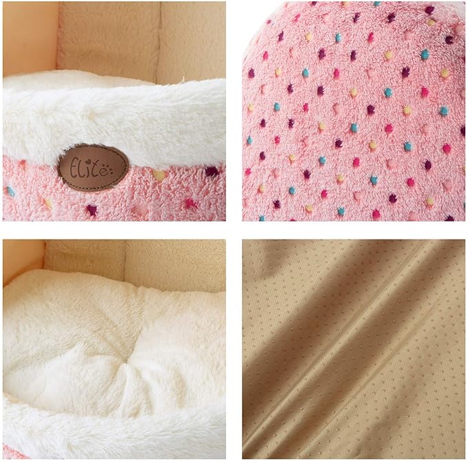 Tofern Dog Beds for Small Dog Cats Colorful Dots Pattern Striped Cute Fleece Warm Washable Igloo Pet Bed with Removable Cover