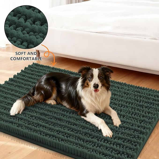 Smiry Dog Door Mat for Muddy Paws 36x24, Absorbent Dirt Trapper, Non-Slip