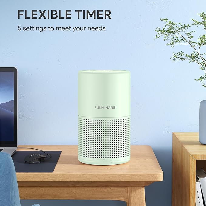 FULMINARE 2 Pack Air Purifiers for Home Bedroom H13 True HEPA Air Purifier, 3 Speeds, Timer, 24dB Quiet Air Cleaner With Night Light, Portable Small Desk Air Purifier for Smoke, Kitchen, Office, Green