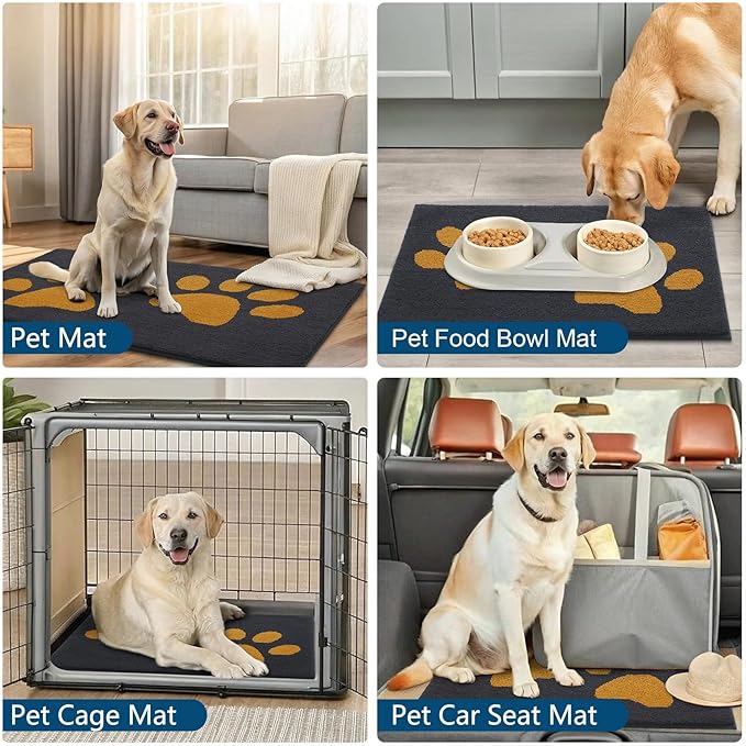 Buganda Dog Door Mat for Muddy Paws, Absorbent Dirt Trapper Washable Indoor Doormats, Non Slip Low-Profile Mud Mat for Dogs, Front Entrance Doormat for Inside Floor (36x24Inches,Dark Grey and Yellow)