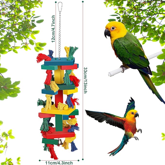 Skylety Parrot Toys for Large Birds Natural Wood Bird Toys Multicolored Wooden Tearing Parrot Block for African Grey, Cockatoos, Macaw