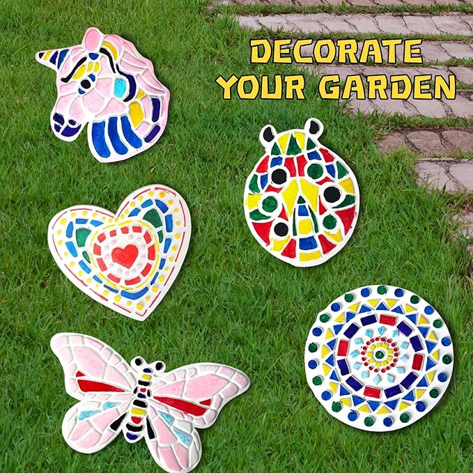 EggSun 8Pcs Stepping Stones Painting Craft Kit for Kids 4 8 6, DIY Garden Stones Outdoor Paint Your Own Ceramic Unicorn Arts and Crafts for Boys Girls Ages 4 7 9 10 12 Birthday Gifts