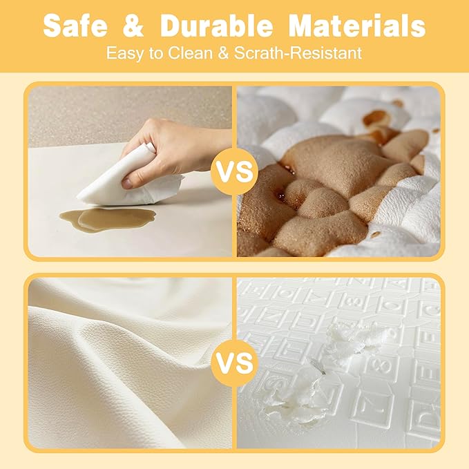 Padded 48" ×48" Baby Play Mat for Playpens, 1.3" Thick Foam Mat with Soft Vegan Leather, Baby Tummy Time Playmat for Floor, Fits 50" x50" Playpens