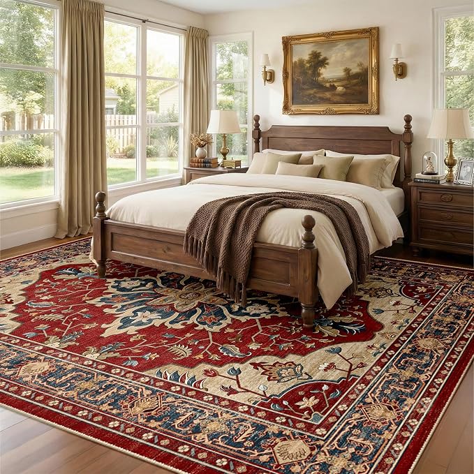 RELEANY Area Rugs 7'x9' Washable Non-Slip, Floral Vintage Distress Medallion