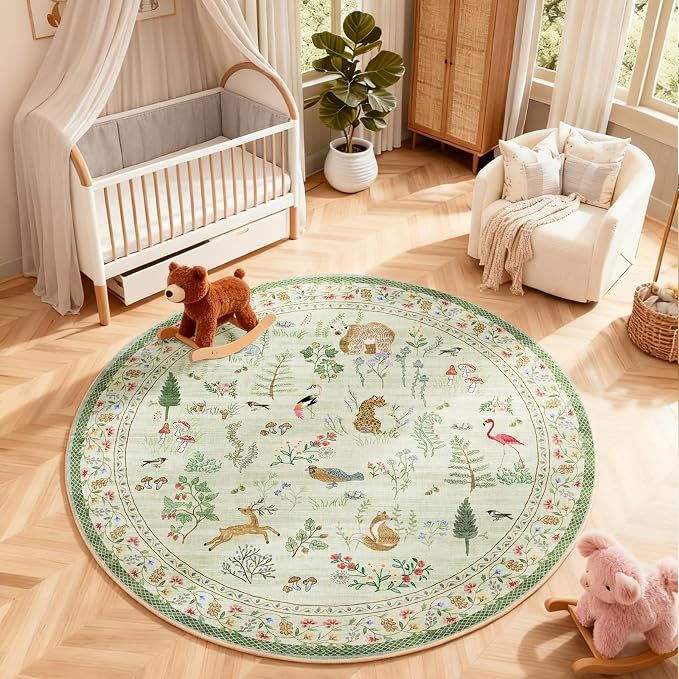 4x4 Round Bedroom Rug Washable: Living Room Rug Stain Resistant Non Slip Low