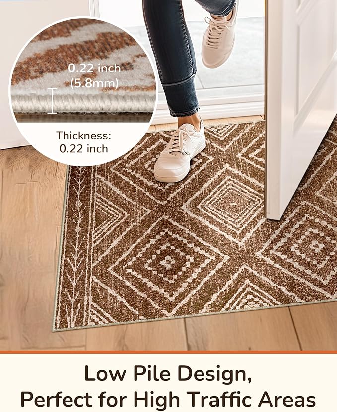 BESTSWEETIE Area Rug 2x10 Rug Machine Washable Non-Slip Low Pile Print Pattern