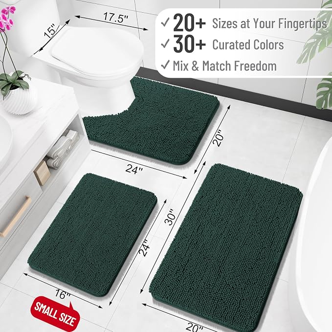 OLANLY Toilet Rugs U-Shaped 24x24, Extra Soft Absorbent Chenille Contour