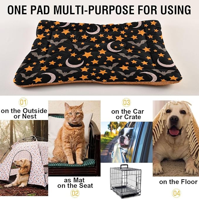 Halloween Moon Night Sky Bats Pet Bed Cute Dog Bed Mat Absorbing Non Slip Pad Pet Sleeping Mat for Small, Medium, and Large Dogs Puppy Cat 24 in x 18 in