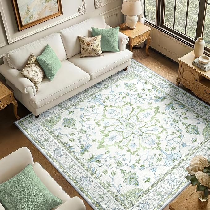 RELEANY Area Rugs Square 6ft Washable Non-Slip, Floral Vintage Distress