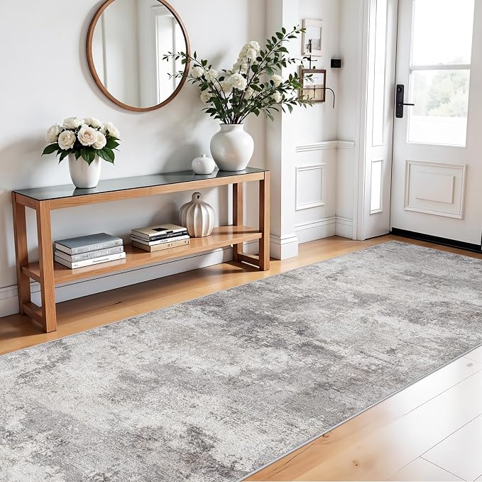 Washable Wide Runner Rug 4x10 : Modern Abstract Hallway Rugs