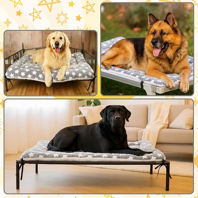 Elevated Dog Bed Cover Outdoor Dog Cot Replacement Cover for Large Crate Bed 42 x 30 Inch Warm Thermal Pet Pad Mat with Corner Straps Reversible Fleece Puppy Crate Kennel Mat