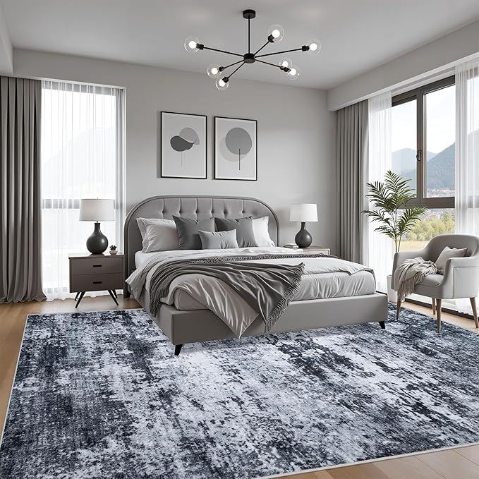 5x7 Area Rug Living Room Rug: Washable Modern Abstract Soft Thin Rug Indoor